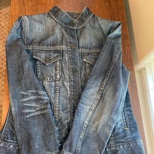 Gap distressed jean jacket mandarin collar